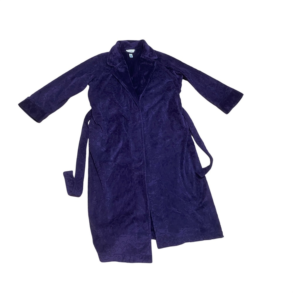 Oscar de la Renta Neiman Marcus Purple Floral Embossed Plush Wrap Robe Medium